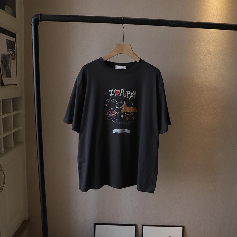 

[Bi Zheng] 2025 Summer Korean-Style Plus Size Cartoon Letter Short Sleeve Women s T-Shirt 3950 One Size