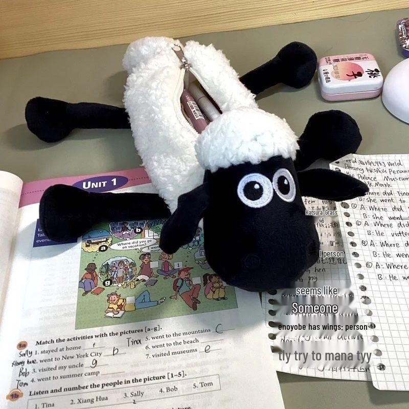 Cute Shaun the Sheep Plush Pencil Case - Soft Animal Stationery Bag for Students, Back To School