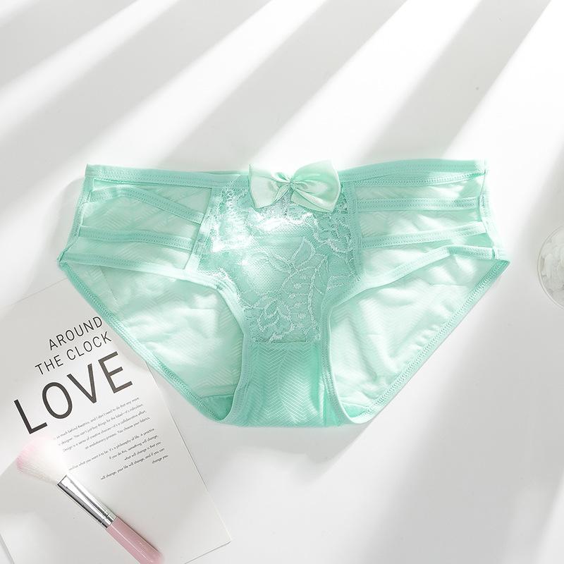 Ladies Spring and Summer Lace Bow Hollow Thin Belt Breathable Cotton Crotch Low Waist Triangle Briefs
