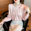 Women's Slim Fit Satin Stand Collar Shirt - Spring/Autumn Casual Long Sleeve Solid Color.