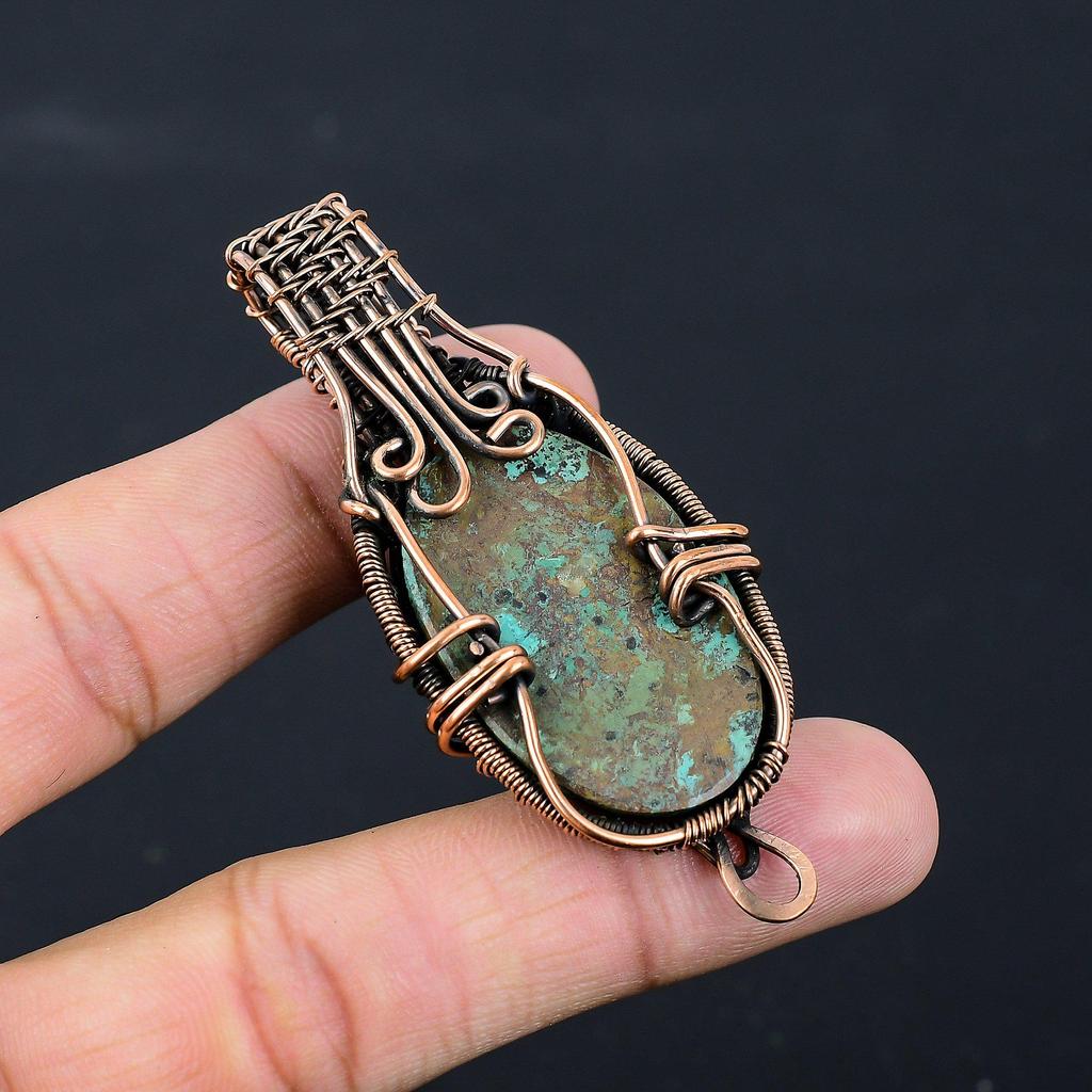 Amazing Azurite Gemstone Pure Copper Wire Wrapped Handmade Pendant Jewelry