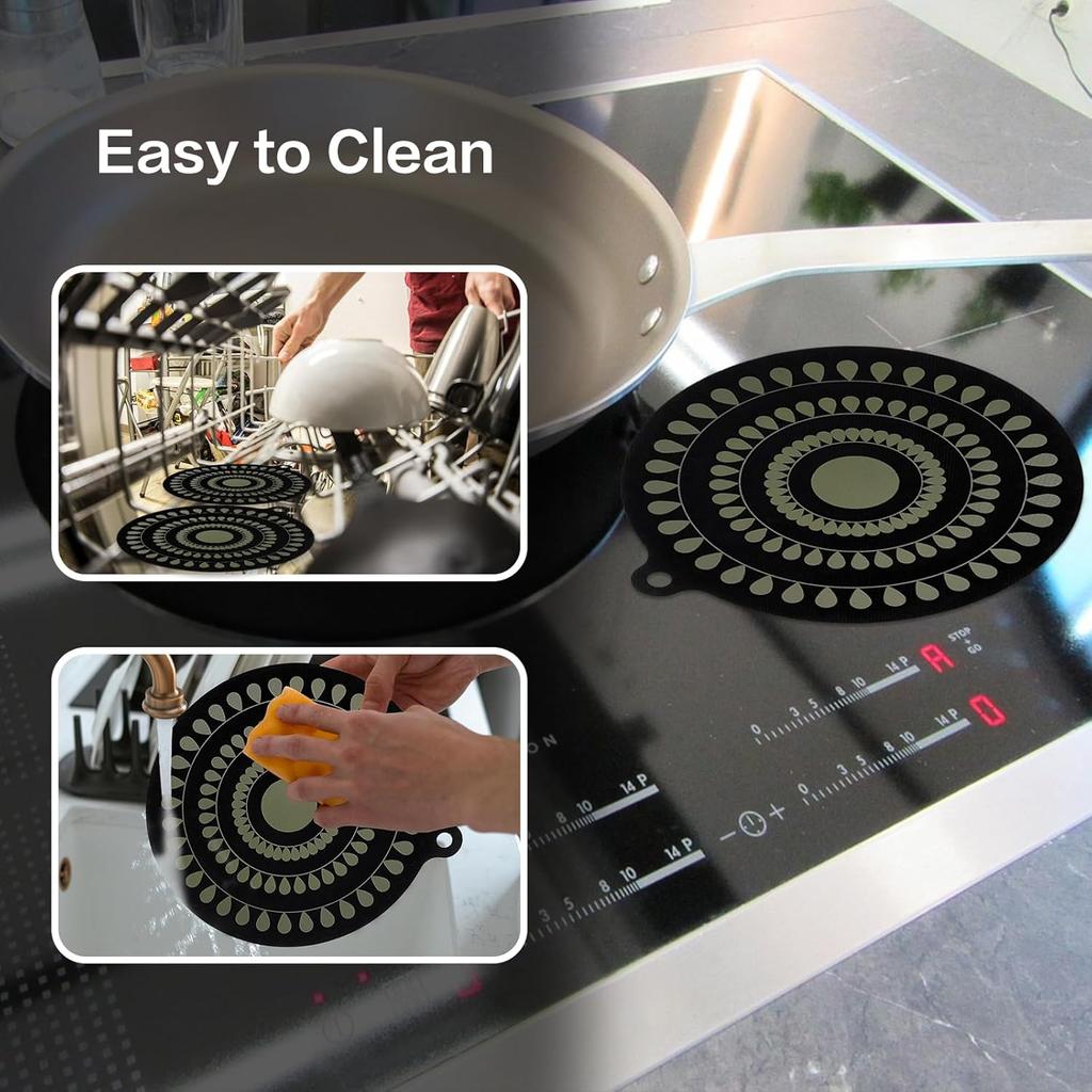 9.5 Inch Thermochromic Silicone Induction Cooktop Protect Mat,2Pcs Induction Cooktop Protective Cover,Non-Slip Pads to Prevent Pots and Pans from