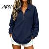 Women Waffle Sweatshirt Half-zip Sweatshirt, Long Sleeve Pullover Top with Kangaroo Skin Friendly Pocket, Loose Fit Casual Lapel for Fall Winter
