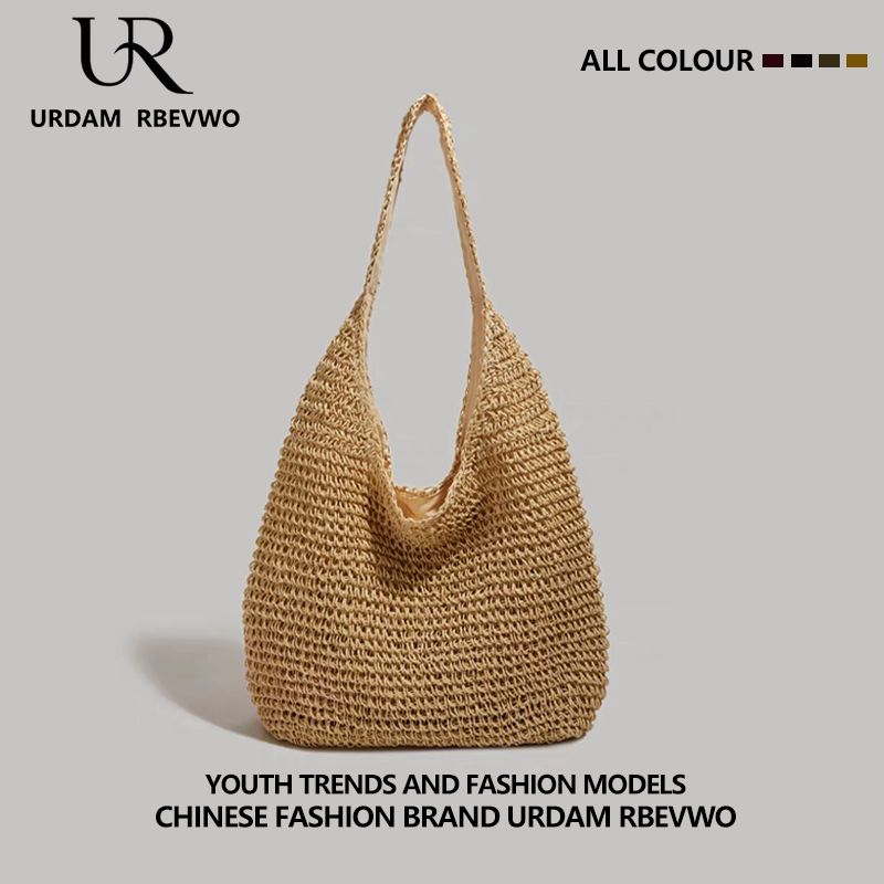 

Summer Internet Hot Woven Bag Women 2025 New Arrival Atmosphere Seaside Holiday Straw Bag Shoulder Tote Bag Creamy-white handmade straw bag [magnetic buckle]]