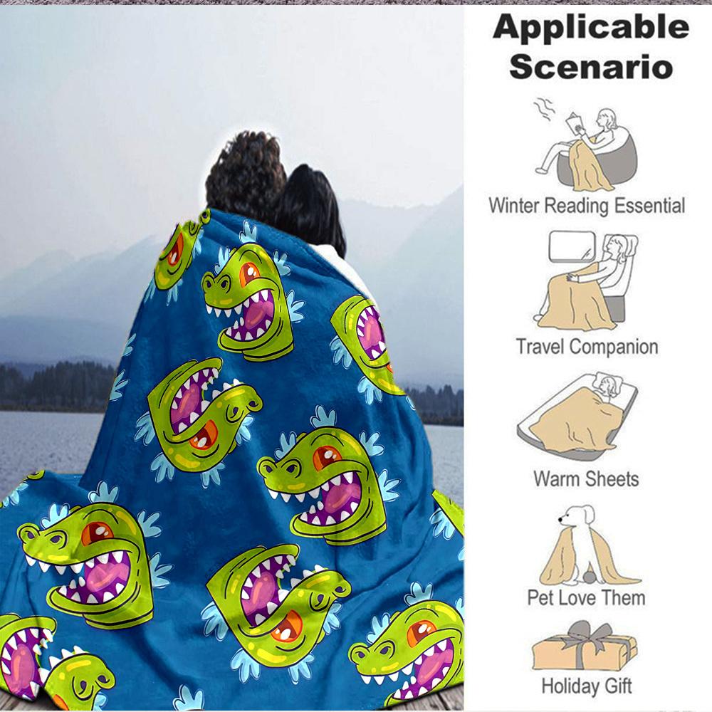 1pc Dino Rugrats Flannel Throw Blanket HD Printed Lightweight Soft Warm All Season Blanket for Sofa, Bed, Travel, Camping Machine Washable