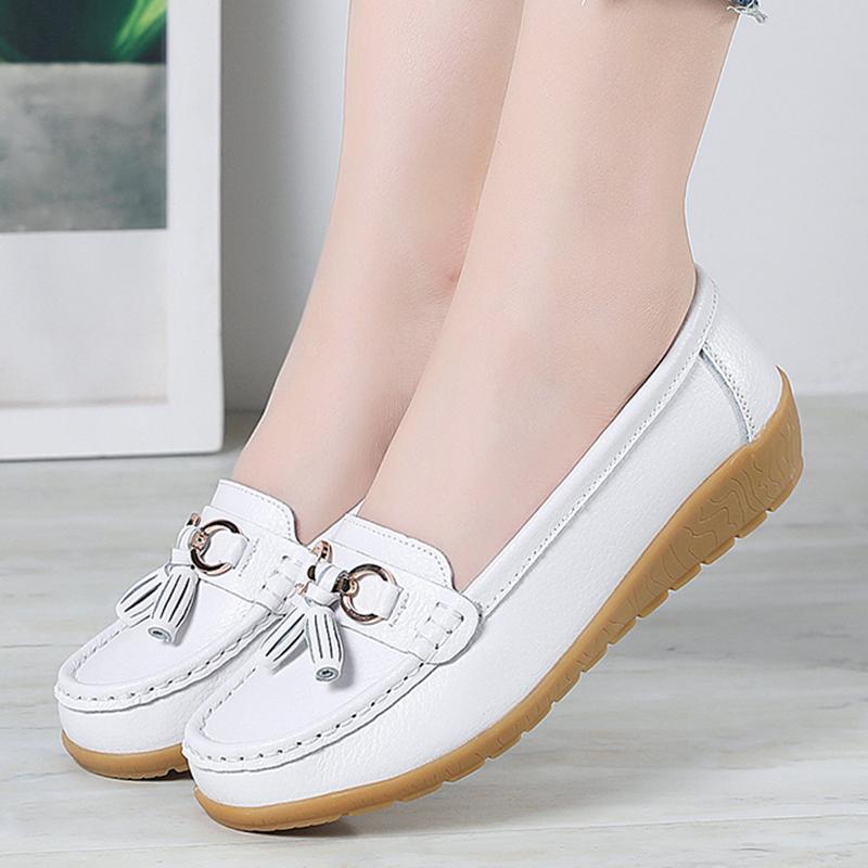 Fashion Women Flats Genuine Leather Casual Nurse Shoes Moccasins Ballet Flats Footwear Women Shoes Retro Plus Size Shoes Female