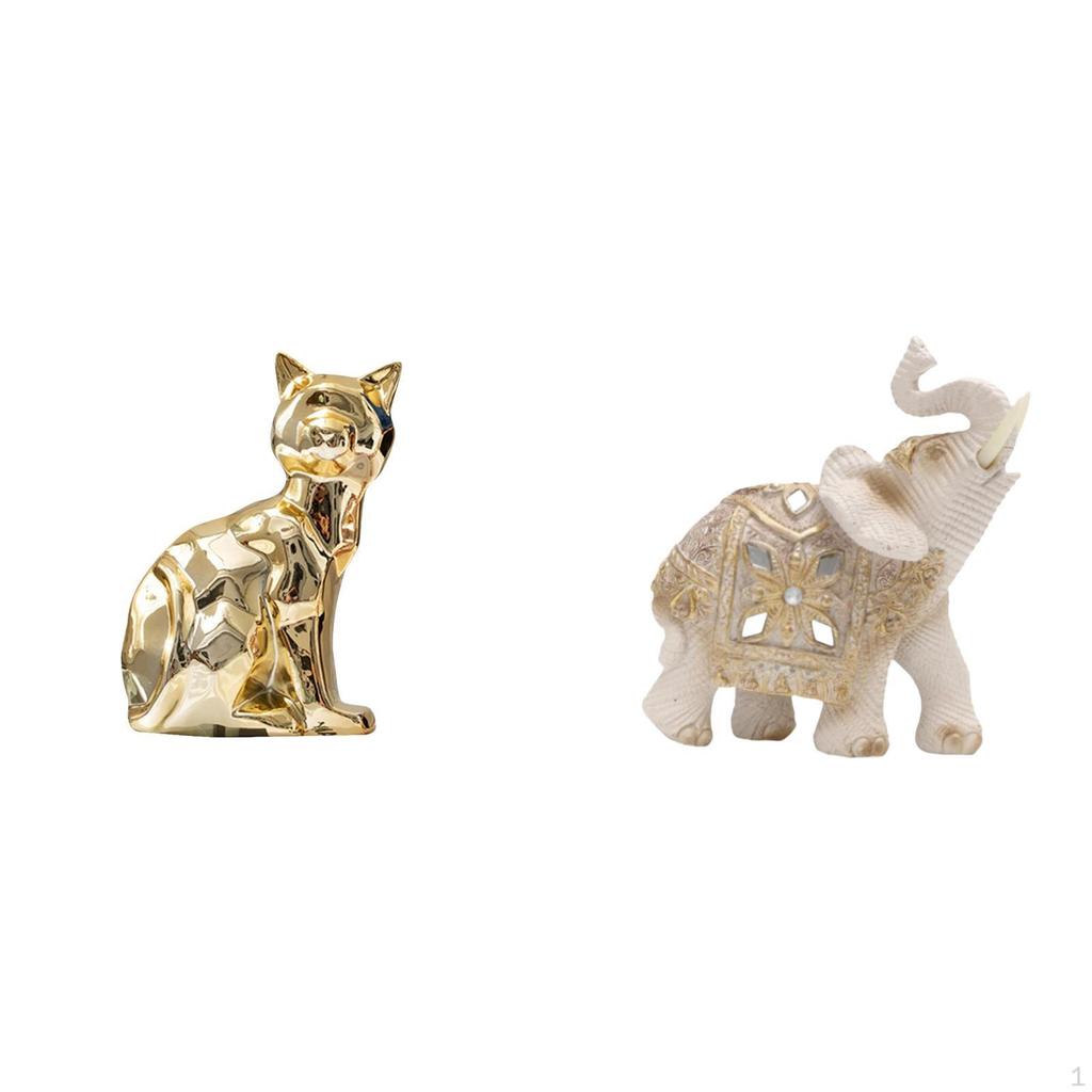 Cat Elephant Statue Decorative Figurine Animal Sculpture Art Craft Ornament Resin Gift Collection