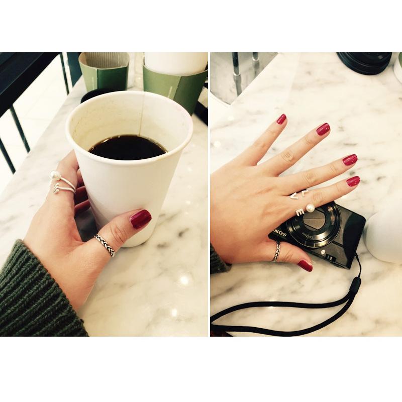 Sterling S925 Chic Silver Open Adjustable Ring With Retro Braided Design Women For