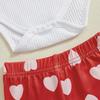 Baby Girls Valentine 's Day Outfits Puff Sleeve Letter Print Romper + Pants + Hat Set Infant Clothes