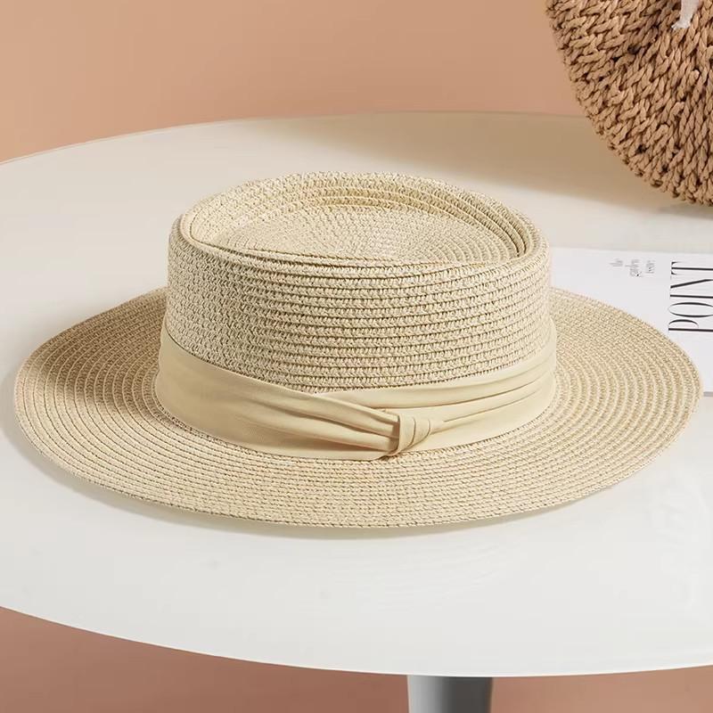 Vintage flat-top straw hat children, new spring and summer seaside vacation sunshade top hat, sunscreen sun hat