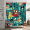 City Life Adventure Shower Curtain Cute Animal Design for Kids Bath Decor London Iconic Landmarks Bright Green Blue Yellow Red 3