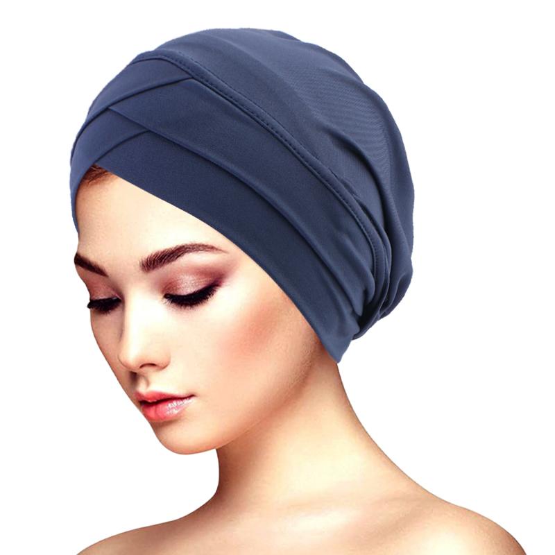 New Classic Forehead Cross Turban Hat Elegant Solid Color Head Wraps Headscarf Breathable Elastic Beanies Muslim Chemo Cap