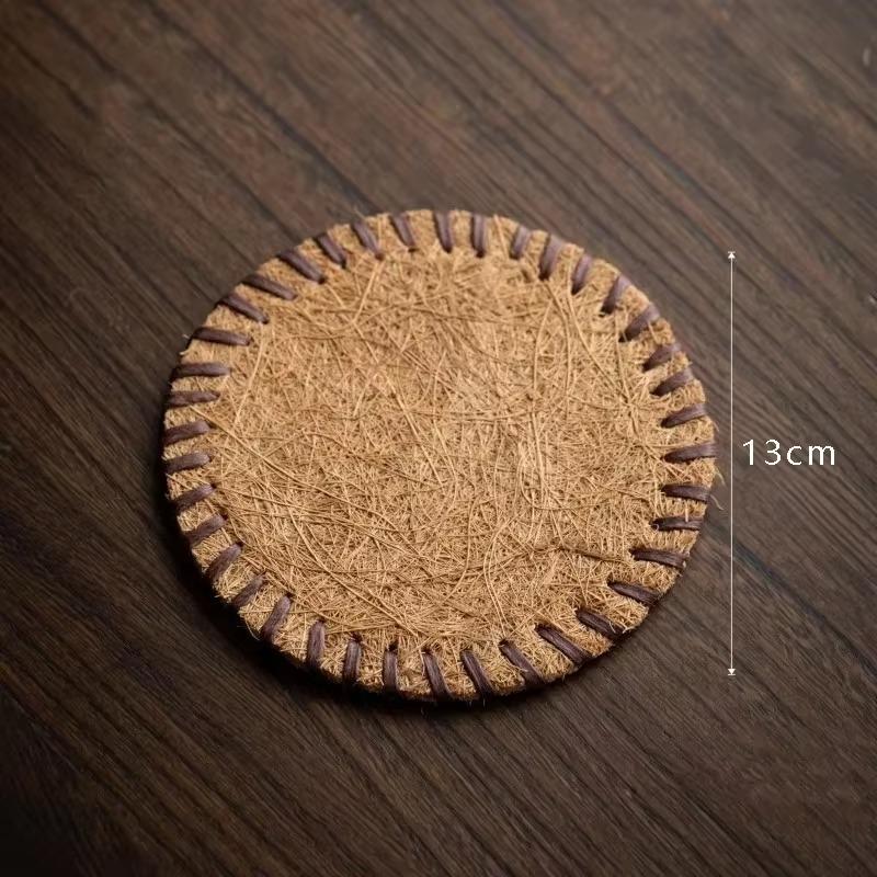 8/10/13/16cm Bristle Tea Coaster Round Handmade Household Anti-scalding Insulated Table Mat Thermal Pad Tea Ceremony Accessories