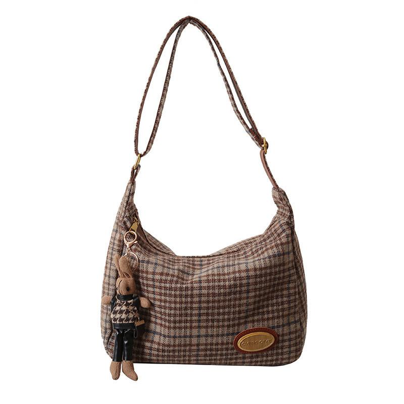 Fashionable High-end Plaid Color Block Shoulder Crossbody Bag Women Spring New Large Capacity Tote