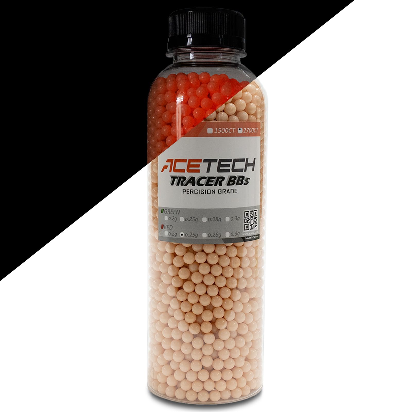 ACETECH Glow-in-the-Dark BB Bullets, Red, 0.25g, 2700 Rounds, High-Precision Manufactured, Night Visibility, Tracer-Specific BB Bullets