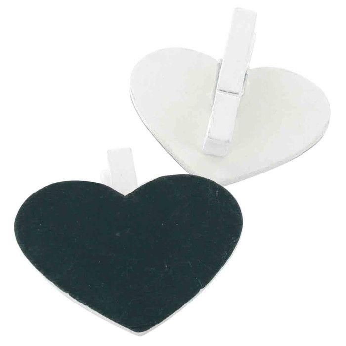 Pinces ardoise coeur blanc 5,8 x 4,5 cm 6 pièces