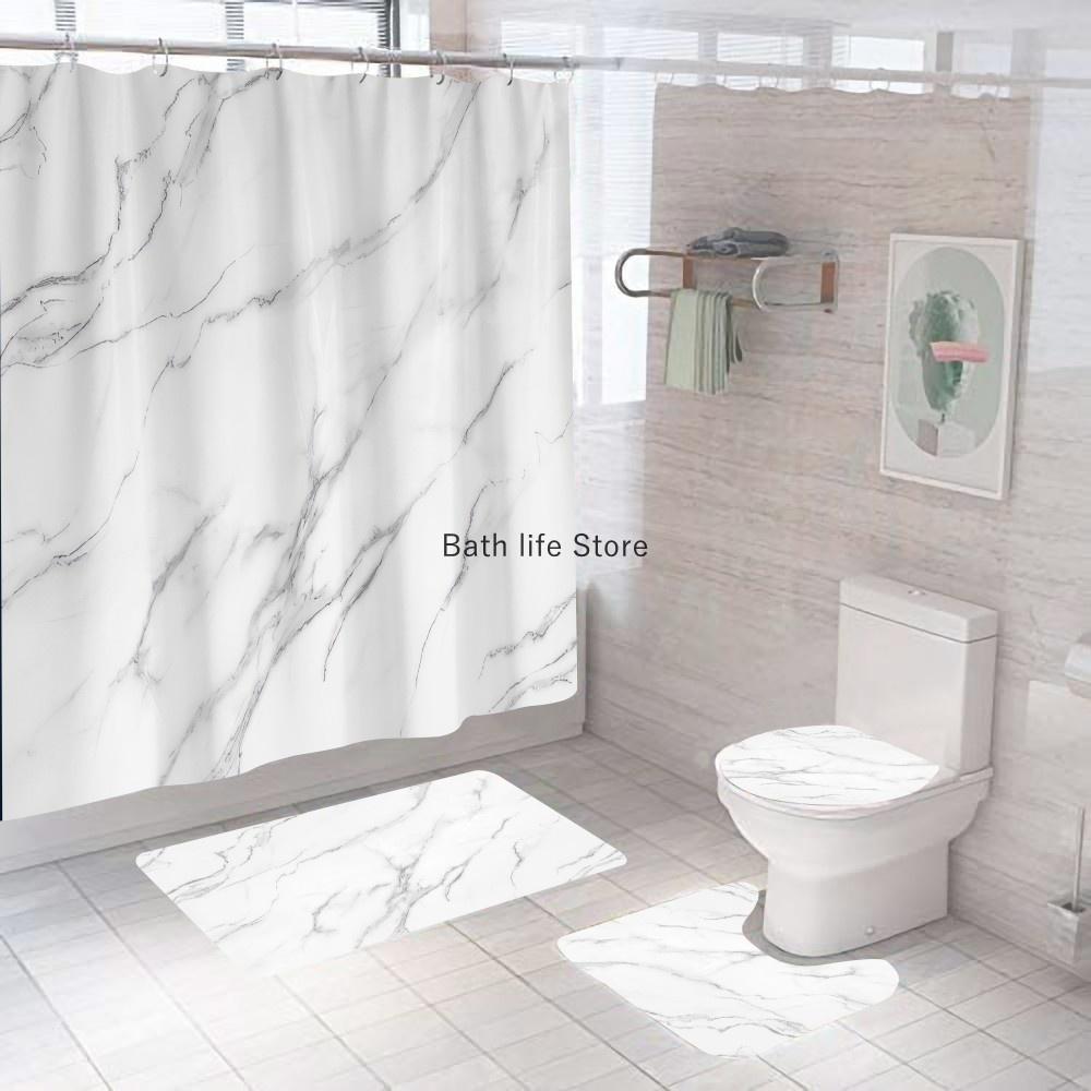 White Marble Shower Curtain Luxury Golden Modern With Non Slip Rug Mat Bathroom Curtain Waterproof Polyester Home Decor 180x180