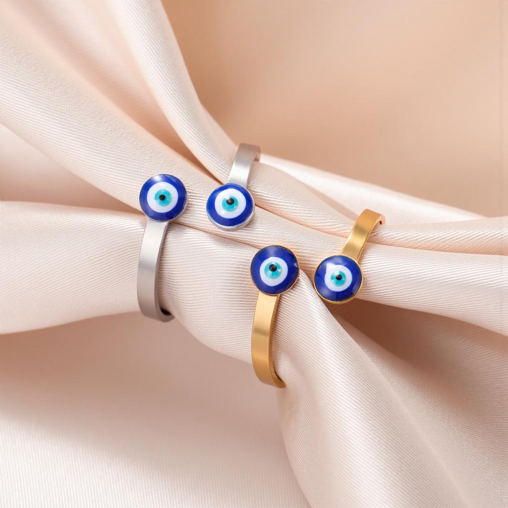 Vintage Turkish Blue Evil Eye Rings Stainless Steel Lucky Jewelry Open Finger Rings for Women Birthday Anniversary Gift Amulet
