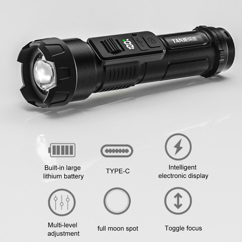 High Strong Power LED Flashlight Tactical Torch USB Rechargeable Zoom Emergency Lights For Outdoor Fishing Work Lamp
