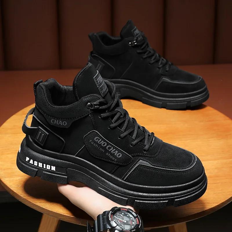 

Мужские повседневные кроссовки, высококачественные, удобные, высокие, ботильоны, челси, модные, ковбойские, рабочие туфли, тренд, универсальные, мужские 39 чёрный