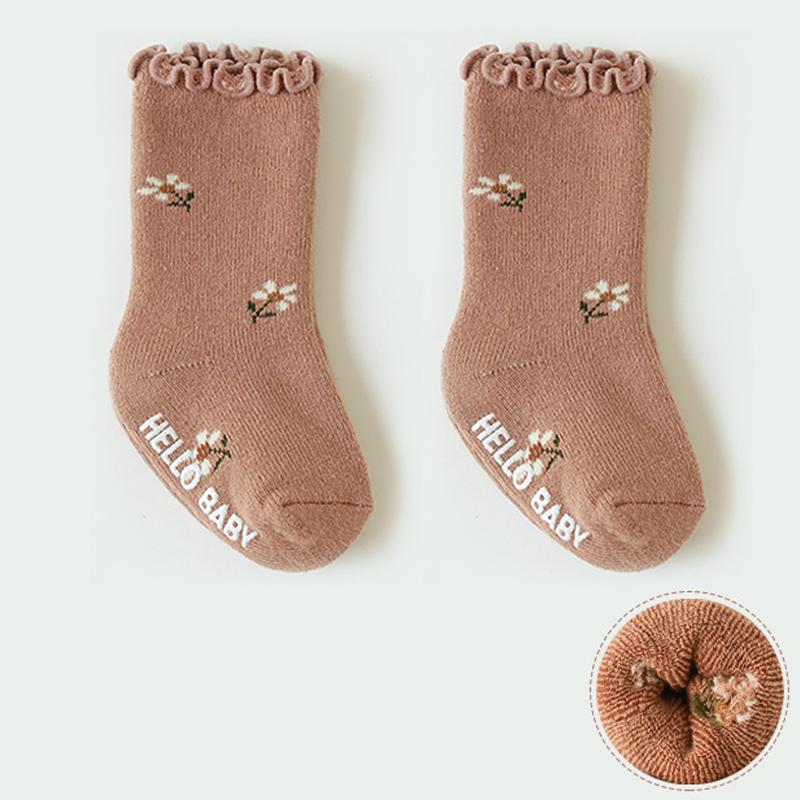 Infant Kids Girl Terry Cotton Socks Baby Ruffles Vintage Color Anti-slip Floor Socks 0-5Y Baby Mid-tube Leg Warmers for Princess