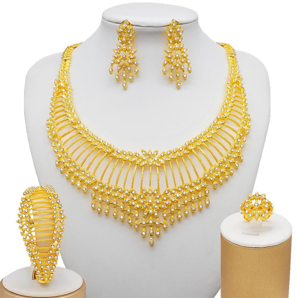 Dubai Gold Color Jewelry Sets African Indian Wedding Bridal Wife Gifts Necklace Bracelet Earrings Ring Jewelery For Women