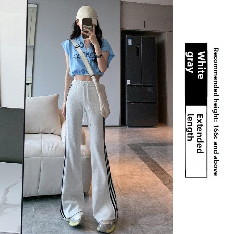 Slim Striped Splicing Micro Pants High Waist Casual Flare Pants for Women