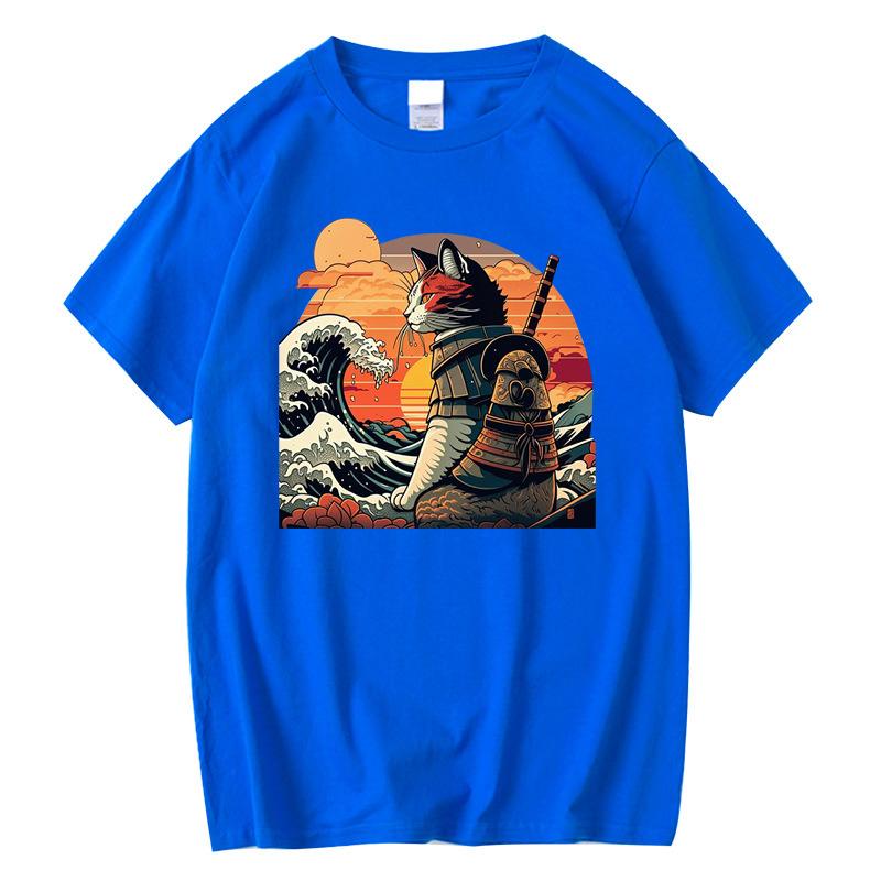 Men's High Quality T-shirt 100% Cotton Anime Knife Cat Print Loose Summer Short Sleeve Men T Shirt Male T-shirt Tops Tees