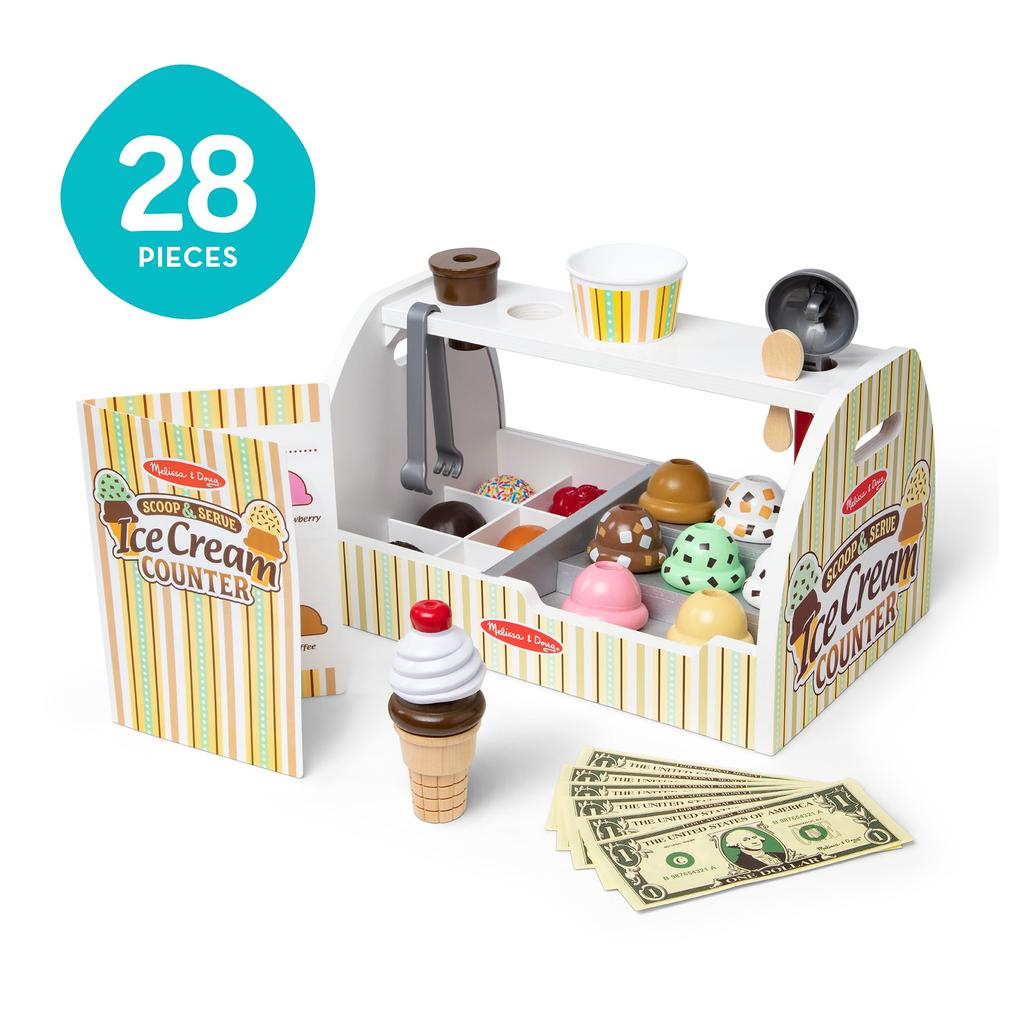 Melissa Doug Wooden Toy Ice Cream Shop Pretend Play Set & (Authentic Product, 9286)