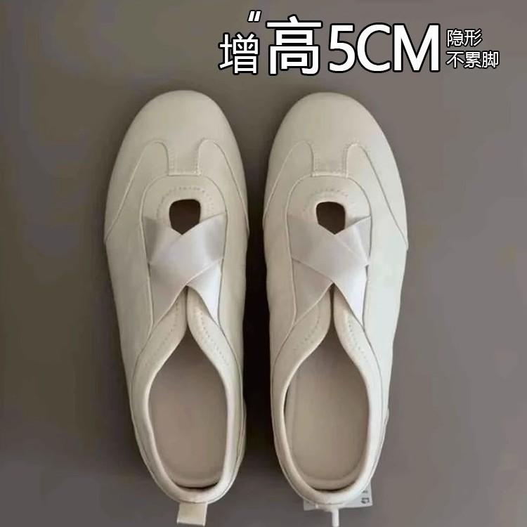 Leather inner height increase 5cm Mary Jane shoes 2025 new summer cross belt sports ballet versatile single shoes women