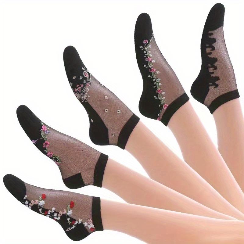 Silk Embroidery Floral Mesh Breathable Women s Summer Socks European and American Size