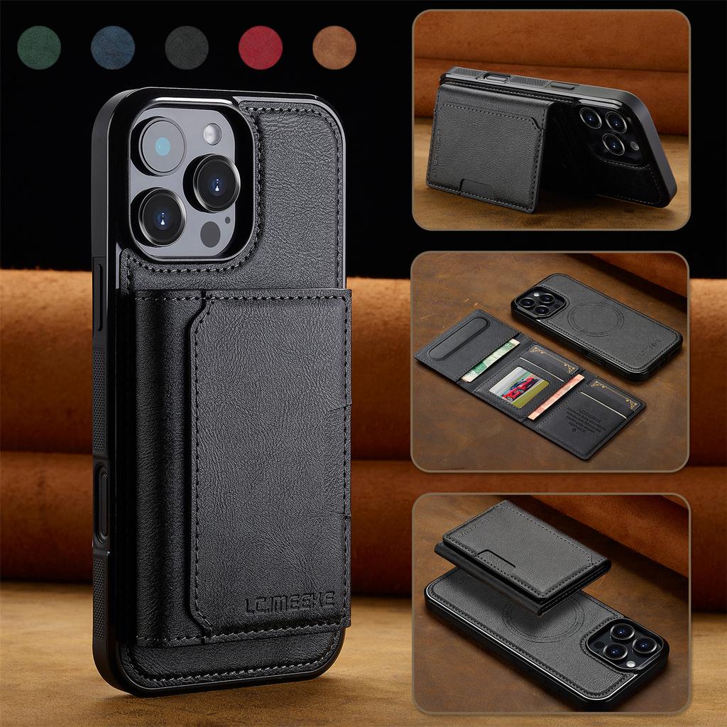 Detachable Leather Case for iPhone 16 Pro Max 15 Plus 14 13 12 Mini 11 X XS Max XR 7 8 SE 3 4 Magnetic Card Holder Wallet Cover