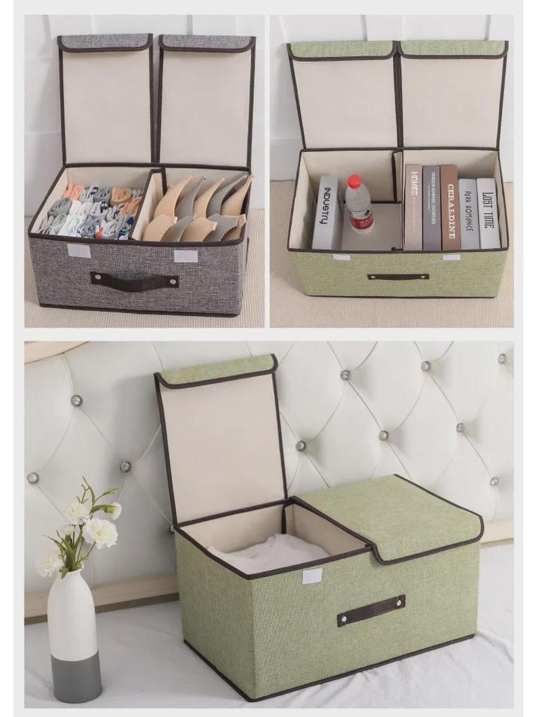 Foldable Cotton & Linen Storage Box: Portable Double Cover for Toys & Clothes