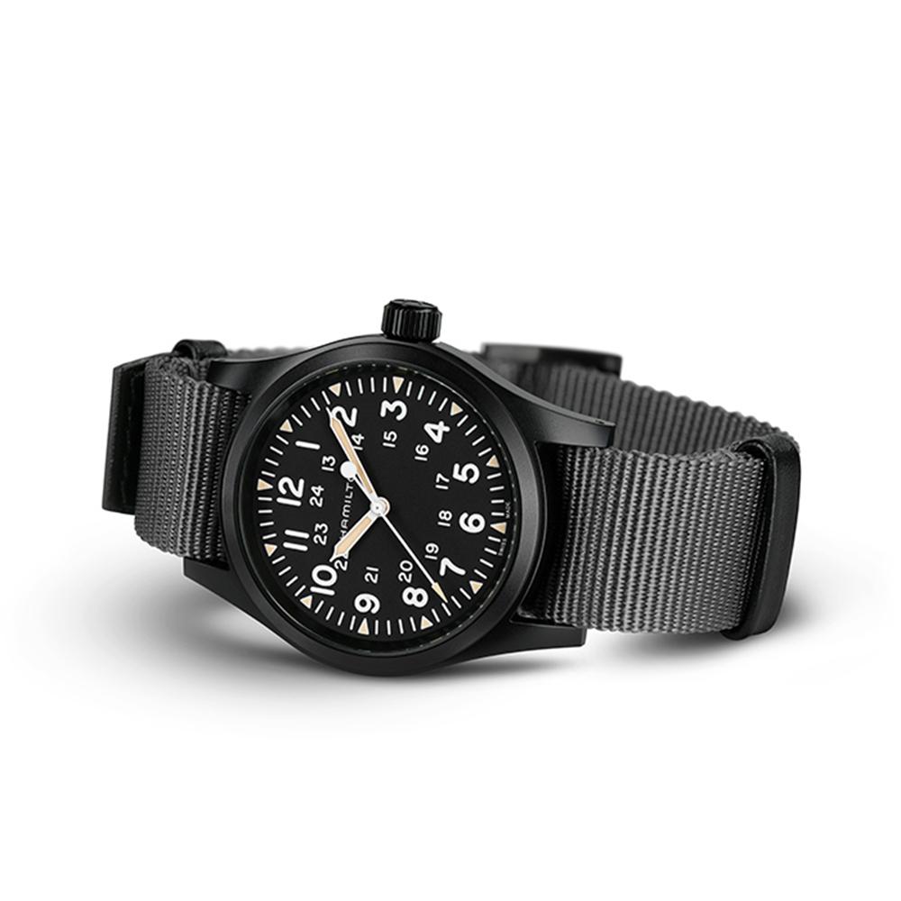 Hamilton H69409930 Khaki Field Mechanical 38mm PVD Black Dial Grey NATO Strap Men's Watch (Mechanical)