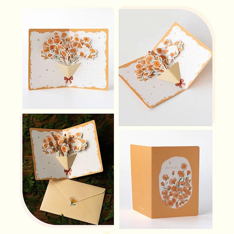1pc Greeting Card 3D Blessing Card Minimalist Pop-up Style Creative Gift Flower