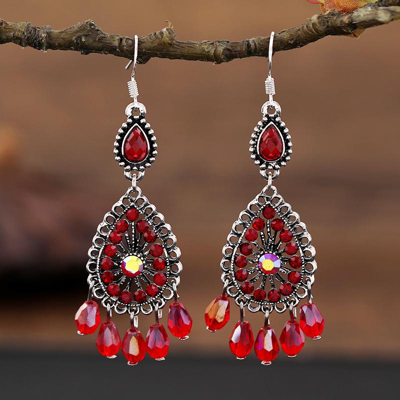 Vintage Palace Crystal Long Tassel Earrings with Feminine Style and Versatile Personality Earrings, Korean Fashion Ethnic Style Earrings