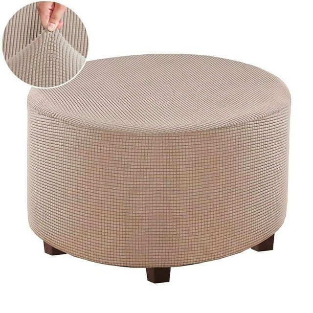 Jacquard Ottoman Stool Cover Elastic Round Footstool Sofa Slipcover Footrest Chair Covers For Recliner Sofa Cover Washable