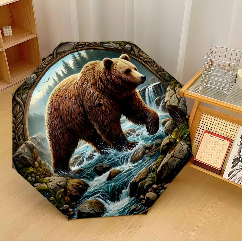 

Bears with Hearts and Flowers Printed umbrella windproof folding umbrella portable sun and rain umbrella suitable for gifting