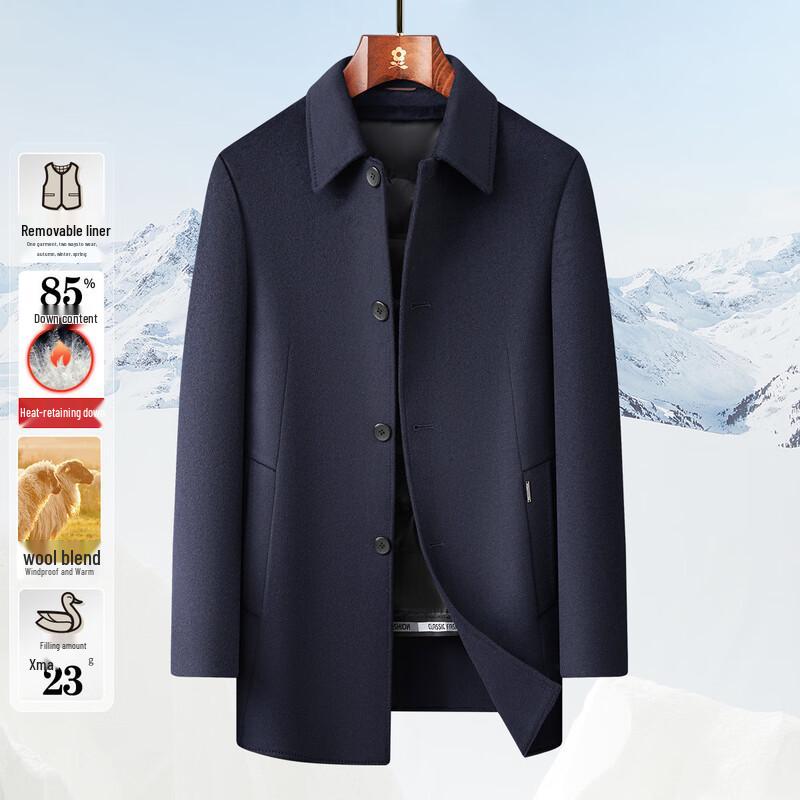 MONTAGUT Men's Winter Wool Blend Business Overcoat with Down Liner