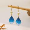 925 Silver Needle Chinese Velvet Flower Enamel Earrings - High-End Women's Qipao Ear Studs