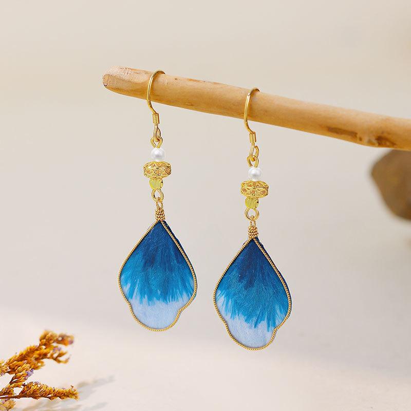 925 Silver Needle Chinese Velvet Flower Enamel Earrings - High-End Women's Qipao Ear Studs