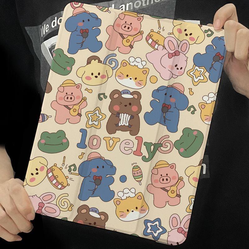 Für iPad Air6 Hülle Niedliches Lustiges Tiermuster iPad Dreifach faltbare TPU Hülle für gen9 gen8 gen7 10.2 2018/17 6. 5. 9.7 mit Stifthalter