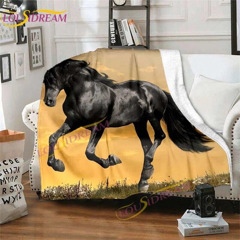Přikrývka s koňským cvalem Zvířecí flanelové přikrývky 3D Art Decor potisk přikrývky Bílá přikrývka na přikrývku koně Rozkládací pohovky Přehoz přikrývky