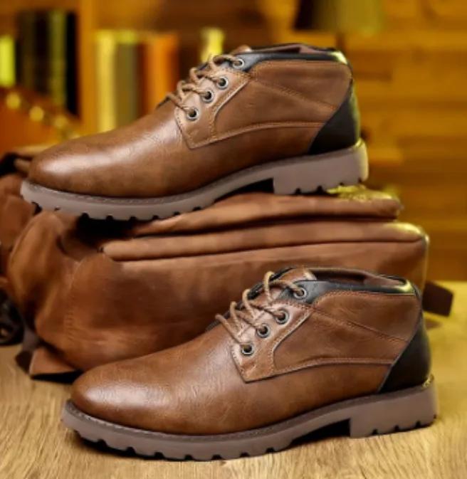 Fashion Handmade Men Boots Autumn Winter Male Booties Outdoor Vintage Brown Boots Ankle Work Boots Beef Tendon Bottom Zapatillas Male