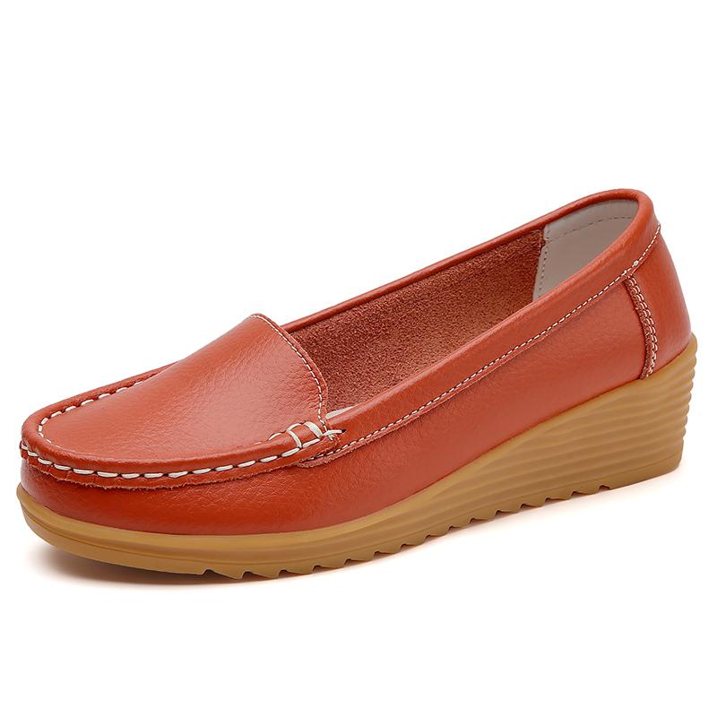 Women Shoes New Leather Flat Shoes Slip On Women Loafers With Wedge Heels Casual Flats  Mujeres Moccasins Female