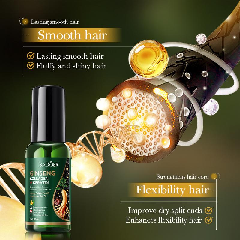 Ginseng Kolagen Olejek Eteryczny do Pielęgnacji Włosów 60ml Nawilżający Nawilżający Zmiękczający Skóra Włosów Produkty Pielęgnacyjne