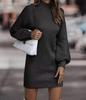 Elegant White Lantern Sleeve Knitted Dress Women Causal Turtleneck Loose Sweater Dress Winter Thick Warm Women Sweater Dress