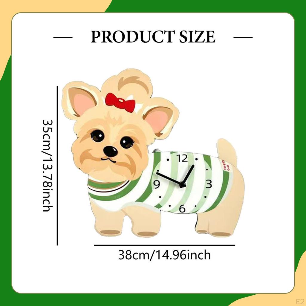 Cute Wall Clock Quiet with Swinging Tail Creative Lovely Puppy Hanging for Living Room