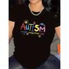 Women's Vibrant Autism Awareness Print Tee Casual Short Sleeve Top for Daily Home Office Wear