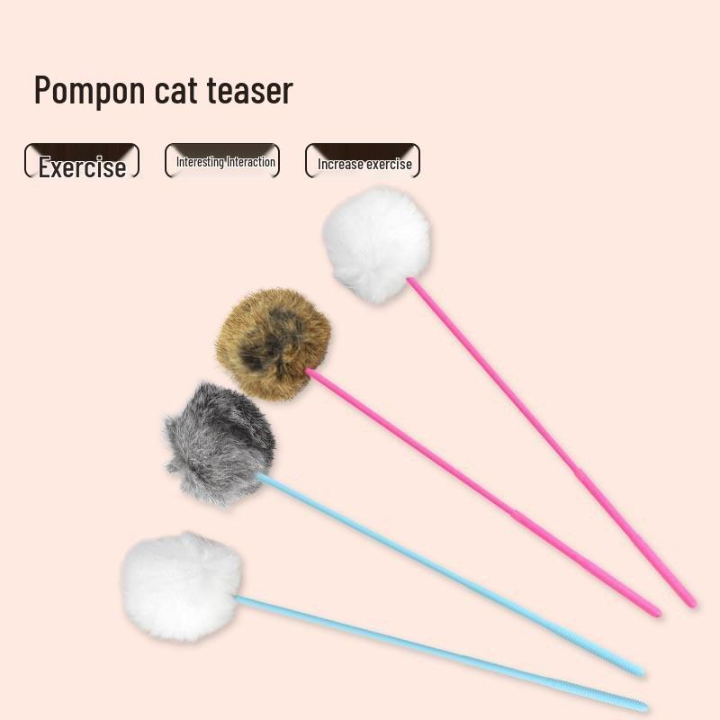 Colorful Fur Ball Cat Teaser Wand with Bell for Self-Entertainment